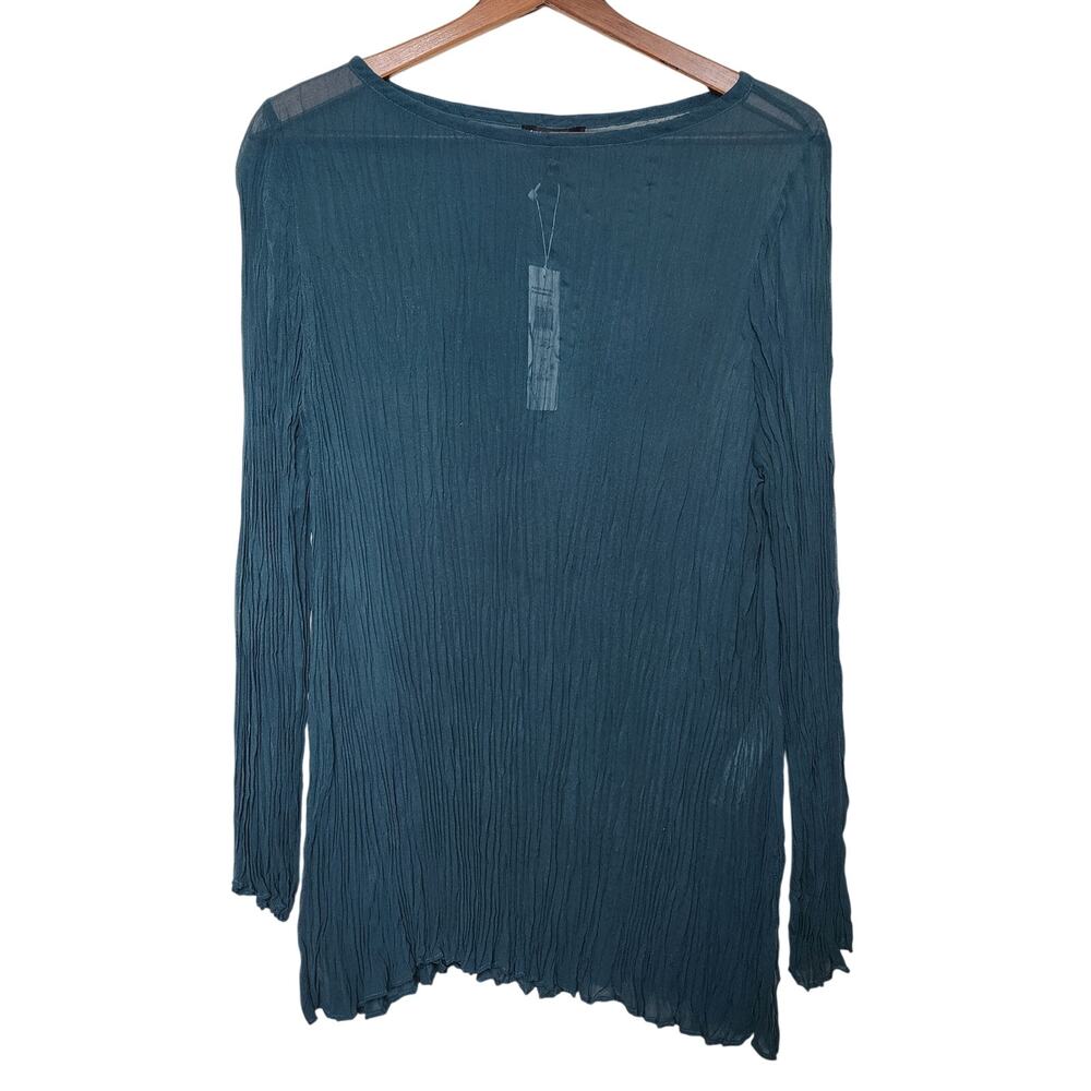 Eileen Fisher Green Silk Crinkle Georgette Long Sleeve Top Size Small